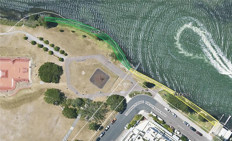 Aerial view showing Area A and Area B locations