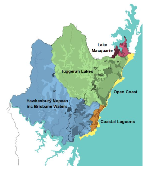 Map of the Central Coast, outlining the five Coastal Management Program areas. 